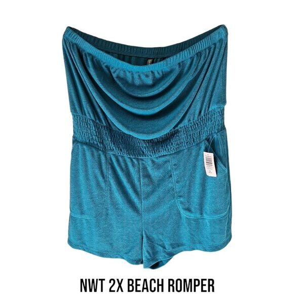 TORRID Plus Size Biscay Bay Blue Color Beach Romper Size 2X - Picture 2 of 13